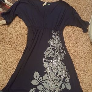 Navy dress with floral/paisley design